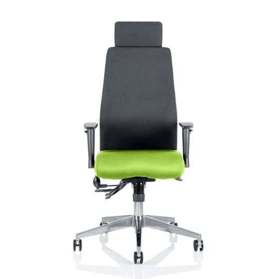Read more about Onyx black back headrest office chair with myrrh green seat