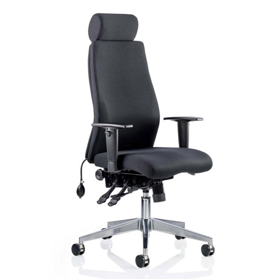 View Onyx ergo fabric headrest office chair in black with arms
