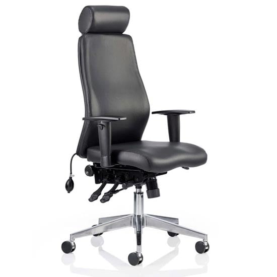 View Onyx ergo leather office chair in black with headrest and arms