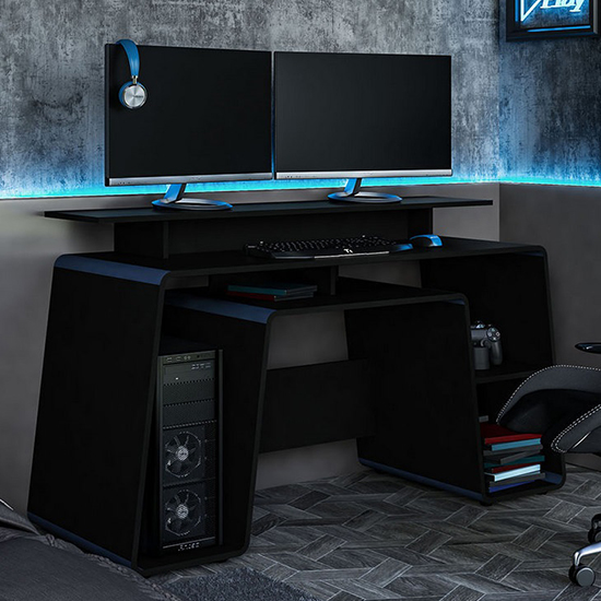 Read more about Onyx wooden gaming desk in black and blue