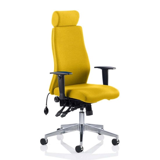 View Onyx headrest office chair in senna yellow with arms