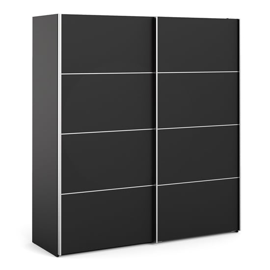 Photo of Opim wooden sliding doors wardrobe in matt black with 2 shelves