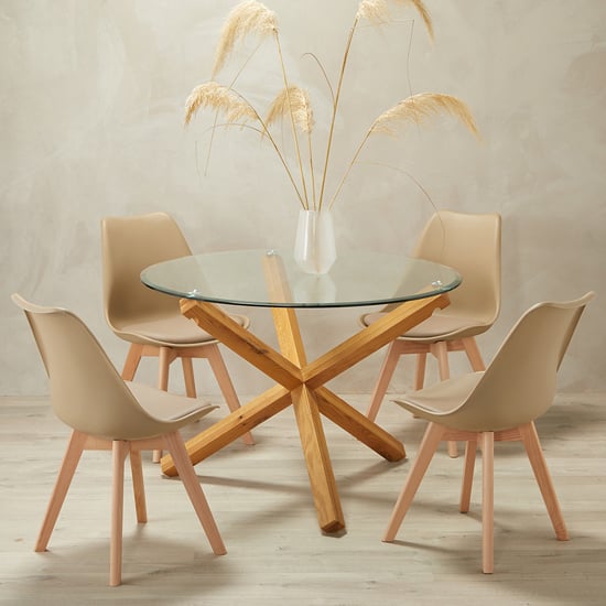 Product photograph of Onich Medium Glass Dining Table With 4 Louvre Putty Chairs from Furniture in Fashion