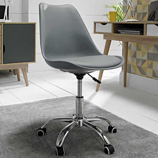 Product photograph of Oran Swivel Faux Leather Home And Office Chair In Grey from Furniture in Fashion