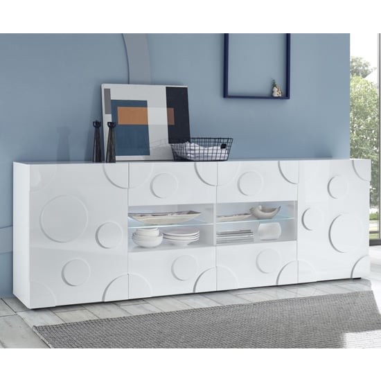Photo of Orb wooden sideboard in white high gloss with 2 doors 4 drawers