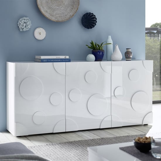 Product photograph of Orb Wooden Sideboard In White High Gloss With 3 Doors from Furniture in Fashion