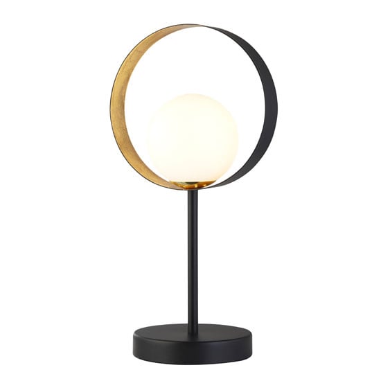 Read more about Orbital 1 table lamp in matt black and gold leaf with opal glass