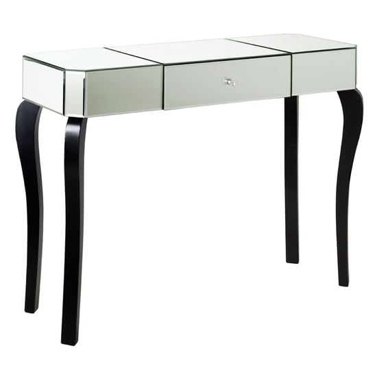 Product photograph of Orca Mirrored Glass Console Table With Black Wooden Legs from Furniture in Fashion