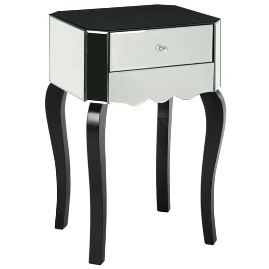 Product photograph of Orca Mirrored Glass Side Table With Black Wooden Legs from Furniture in Fashion