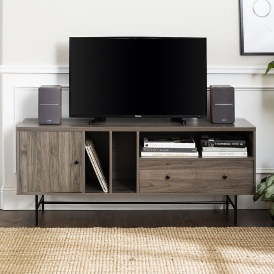 Photo of Oreca wooden tv stand with 1 door 2 drawers in slate grey