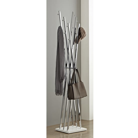 Product photograph of Orem Metal Coat Stand In Chrome With White Base from Furniture in Fashion