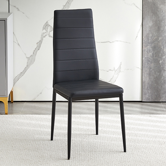 Oriel Faux Leather Dining Chair In Black With Black Metal Legs ...