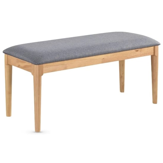 orillia carver wooden dining bench in oak with grey fabric seat