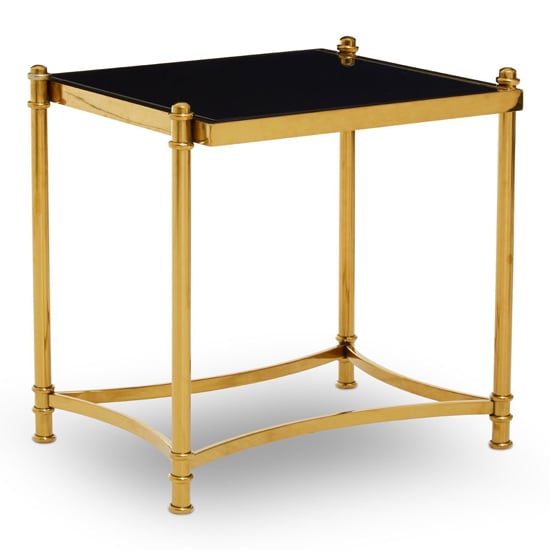 Product photograph of Orion Black Glass Top Side Table With Gold Metal Frame from Furniture in Fashion