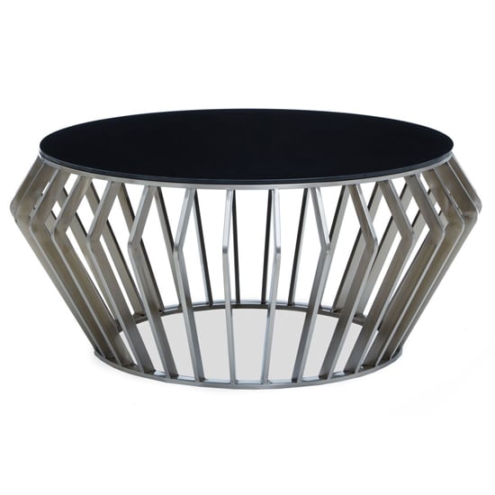 Read more about Orion round black glass top coffee table with silver frame