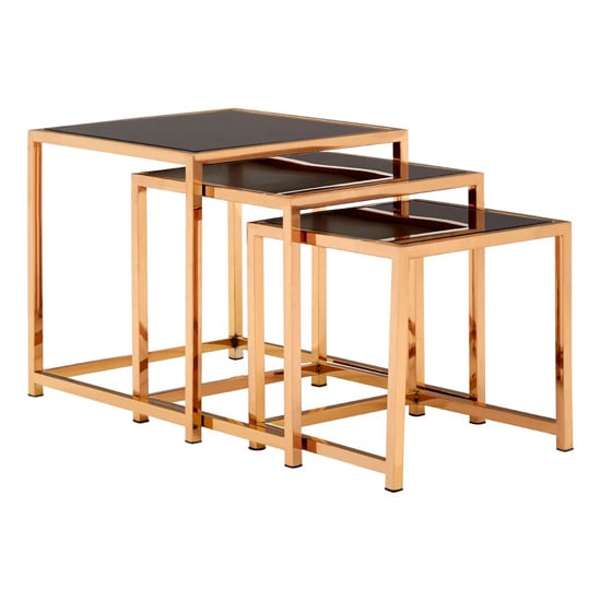 Product photograph of Orion Square Black Glass Top Nest Of 3 Tables With Gold Frame from Furniture in Fashion