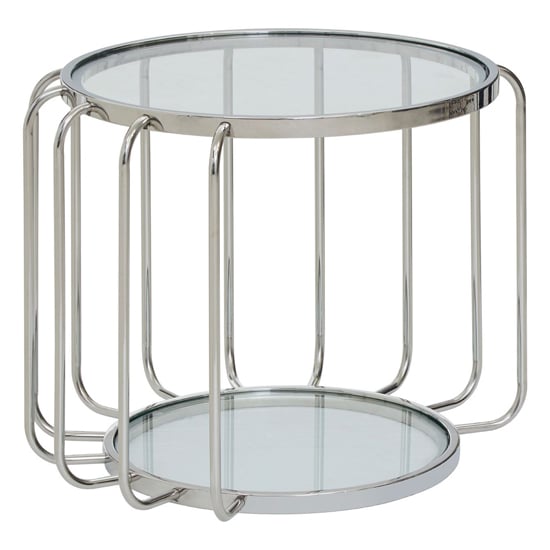 Product photograph of Orizone Clear Glass Top Side Table With Chrome Steel Base from Furniture in Fashion