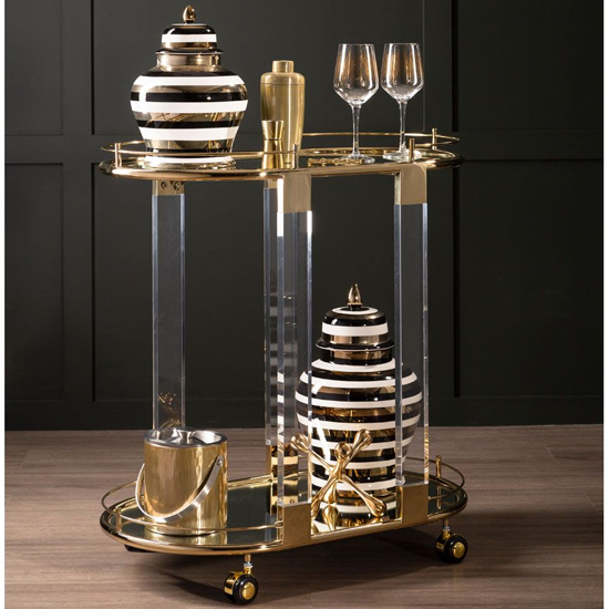 Read more about Orizone oval clear glass top drinks trolley with gold frame