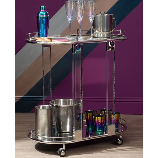 Read more about Orizone oval clear glass top drinks trolley with silver frame