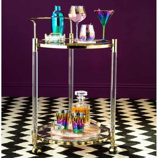Read more about Orizone round clear glass top drinks trolley with gold frame