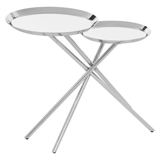 Product photograph of Orizone Silver Mirrored Metal Side Table With Cross Leg Base from Furniture in Fashion