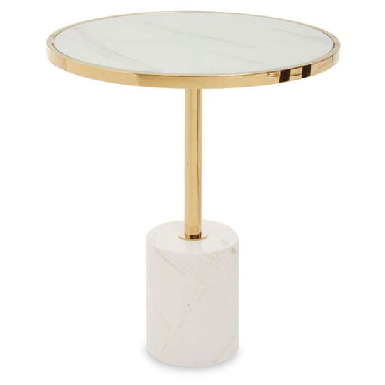 Product photograph of Orizone White Marble End Table With Gold Steel Frame from Furniture in Fashion