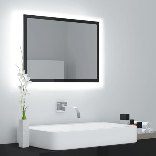 Photo of Ormond gloss bathroom mirror in black with led lights