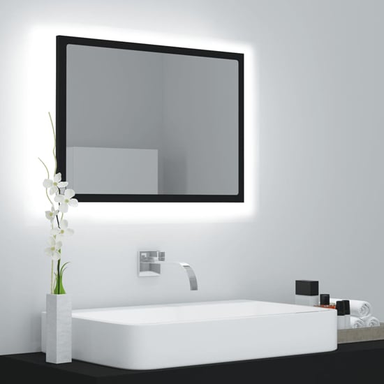 Photo of Ormond wooden bathroom mirror in black with led lights