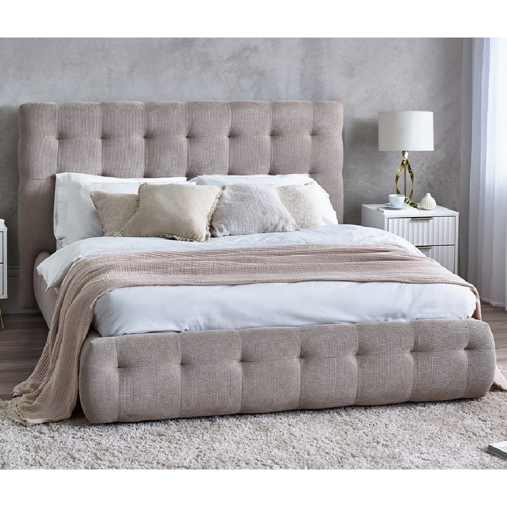 Product photograph of Orono Fabric Double Bed In Light Taupe from Furniture in Fashion