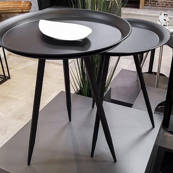 Photo of Orono round metal set of 2 side tables in black