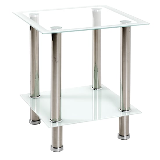 Photo of Orono square clear glass side table with white undershelf