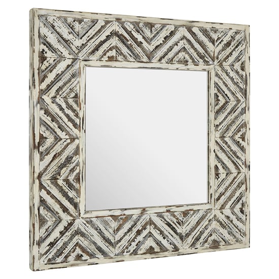 Product photograph of Orphee Square Wall Bedroom Mirror In Distressed White Frame from Furniture in Fashion