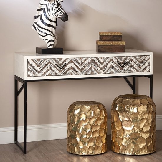 Product photograph of Orphee Wooden Console Table With Metal Frame In White from Furniture in Fashion