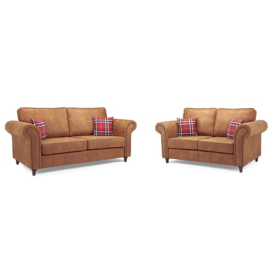 Orton Faux Leather 3+2 Seater Sofa Set In Tan