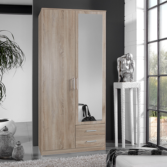 Read more about Osaka mirrored wooden wardrobe in oak effect with 2 drawers
