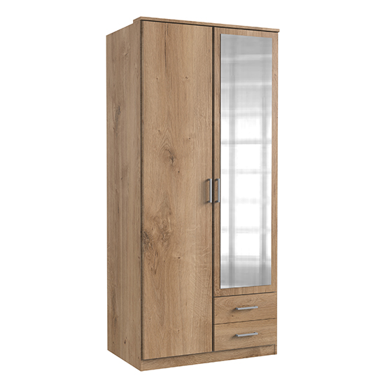 Read more about Osaka mirrored wooden wardrobe in planked oak with 2 drawers