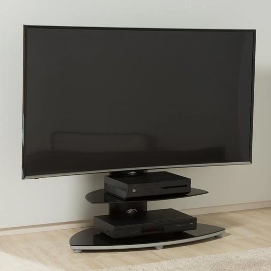 Read more about Osama glass tv stand with 2 shelf and bracket in black