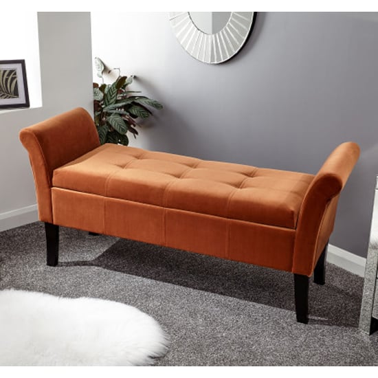 Product photograph of Otterburn Fabric Upholstered Window Seat Bench In Russet from Furniture in Fashion