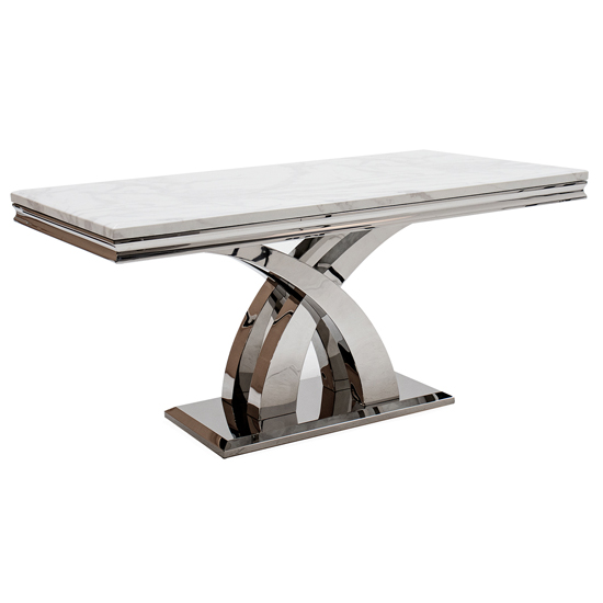 Product photograph of Ottava Large Marble Dining Table With Metal Base In Bone White from Furniture in Fashion