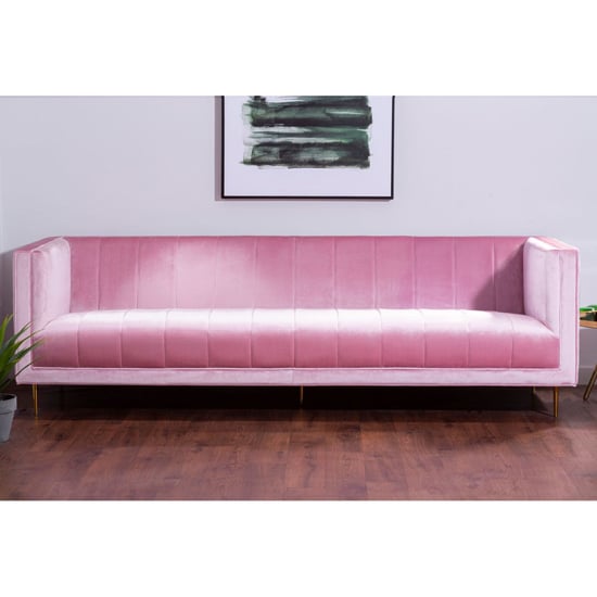 Photo of Otyliya upholstered velvet 3 seater sofa in pink