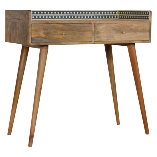 Photo of Ouzel wooden console table in bone inlay gallery back and oak