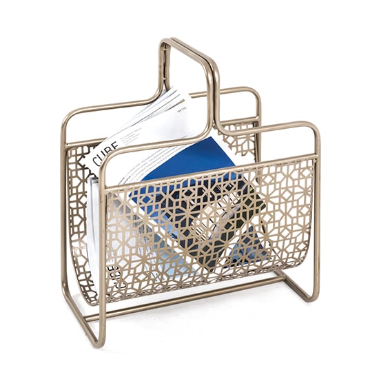 Product photograph of Oviedo Metal Magazine Rack In Gold from Furniture in Fashion
