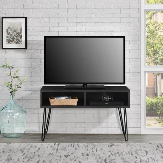 Product photograph of Ower Wooden Retro Tv Stand In Black Oak from Furniture in Fashion