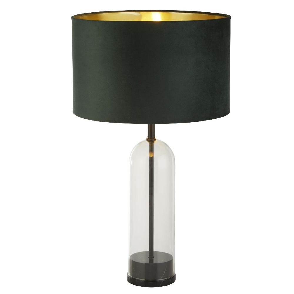 Product photograph of Oxford Green Velvet Shade Table Lamp With Glass And Marble Base from Furniture in Fashion