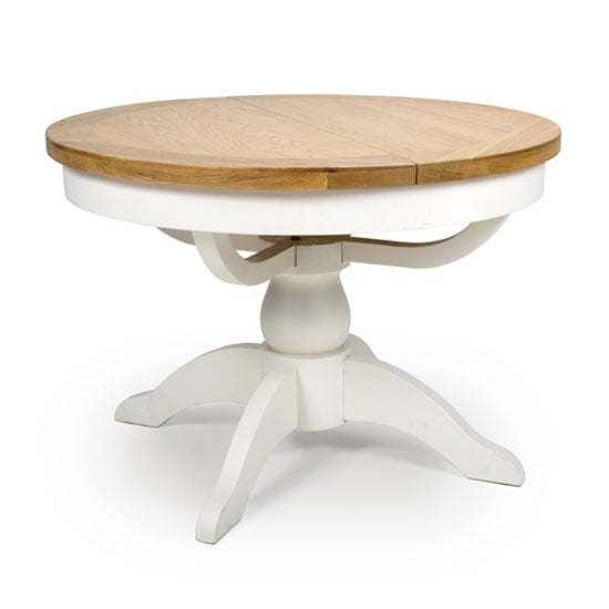 Product photograph of Oxford Wooden Round Extending Dining Table In White And Oak from Furniture in Fashion