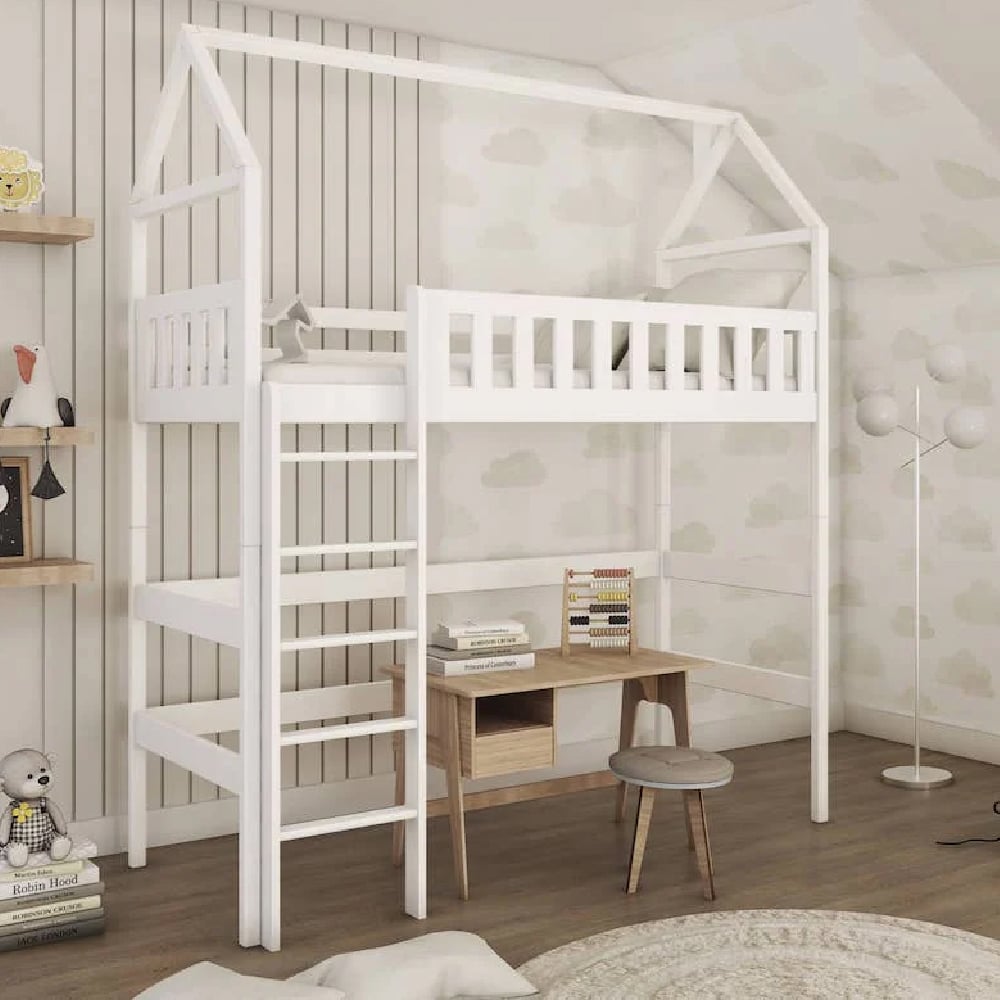 Read more about Ozark wooden bunk bed with bonnell mattress and ladders in white