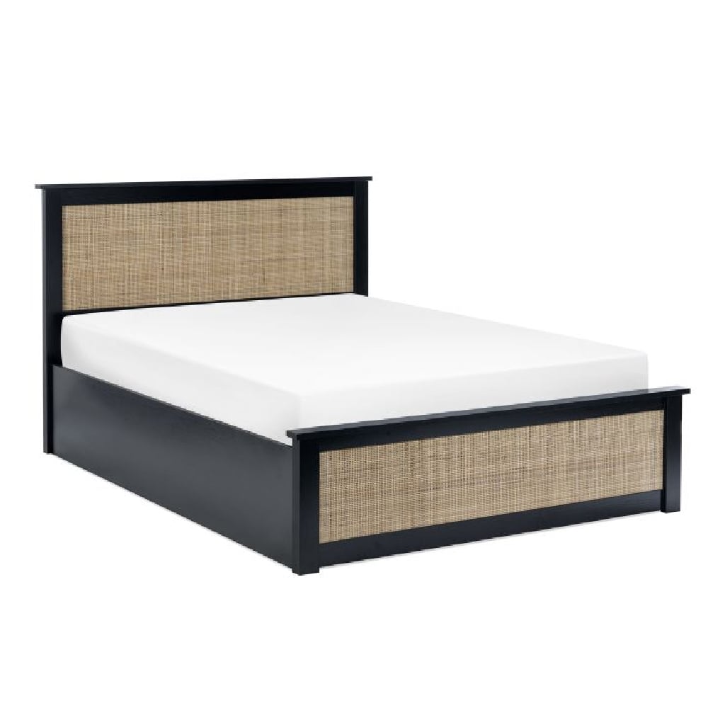 pabla wooden storage ottoman double bed in black