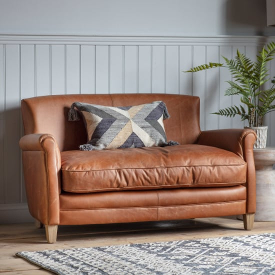 Product photograph of Padston Upholstered Leather 2 Seater Sofa In Vintage Brown from Furniture in Fashion