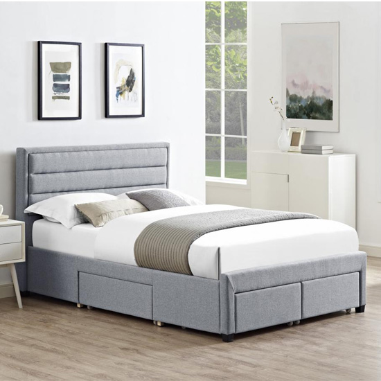 Product photograph of Panola Linen Fabric Double Bed In Grey With 4 Drawers from Furniture in Fashion