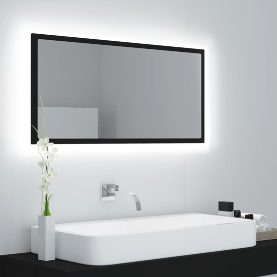 Photo of Palatka wooden bathroom mirror in black with led lights